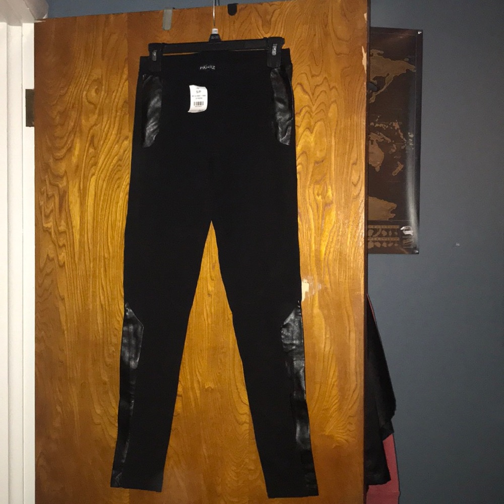 Stretchy black pants with “leather” detail